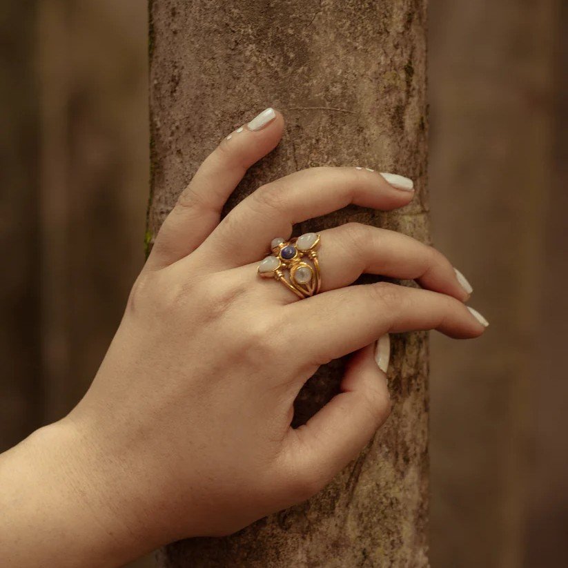 Lapis Moonstone Adjustable Ring