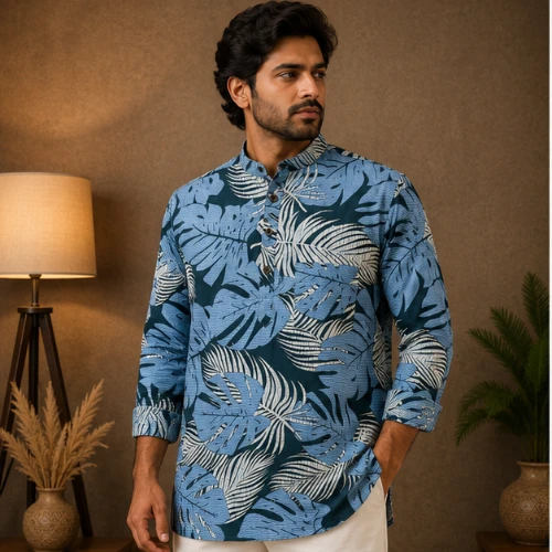 Tropical Breeze – Printed Cotton Short Kurta for Men