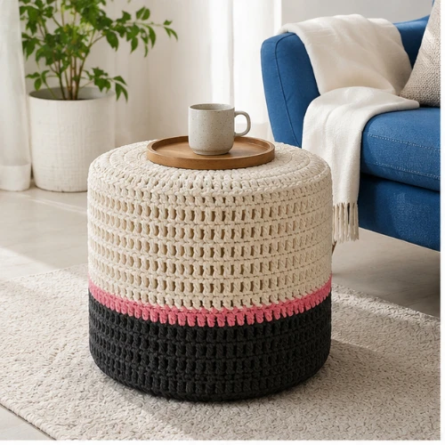 Handcrafted Jute Ottoman Pouffes – Multicolor | Footrest & Floor Stool