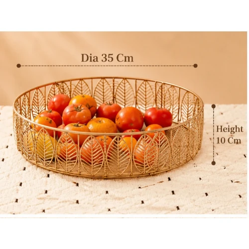 Premium Wire Iron Fruit Storage Basket | Round Countertop Fruit & Vegetable Basket | 35 × 10 cm
