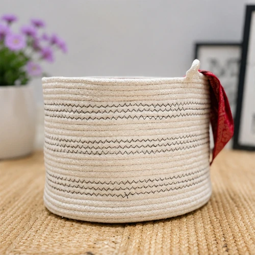 Handcrafted Woven Floral Cotton Planter Bag | Braided Pot Holder for Indoor Plants